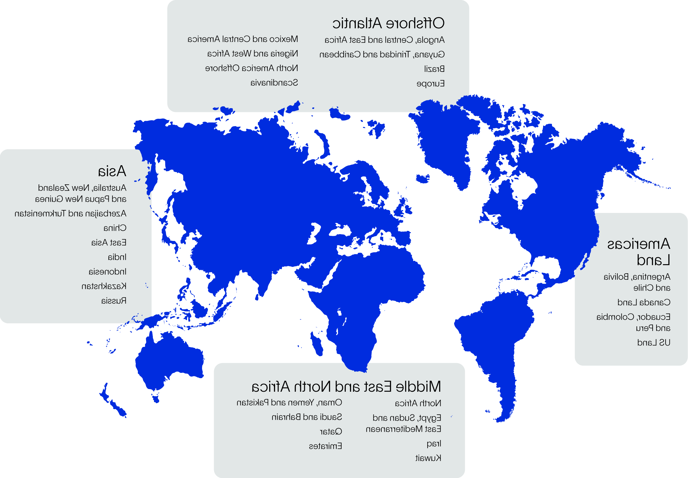 一张信息图显示了全国快3信誉最好的老平台所在的全球许多地区:美洲大陆, 大西洋离岸, 亚洲, 中东和北非